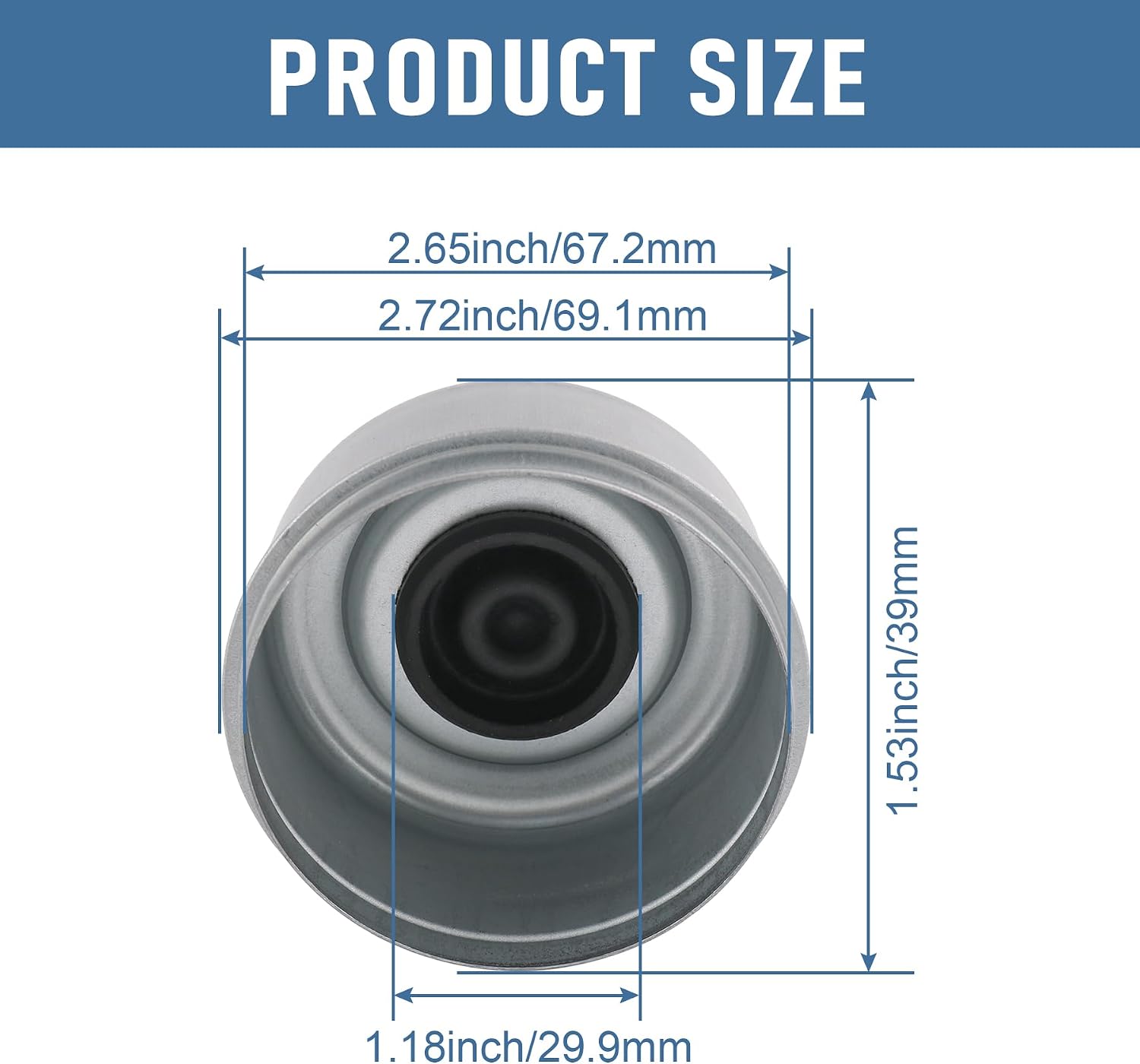 2pcs 2.72" Trailer Axle Wheel Hub and Bearing Dust Cap with Extra 2 Rubber Plugs for Most 7000 to 8000 Pound Axles Dexter Trailer Axle Dust Cap Cup Grease Cover Hub