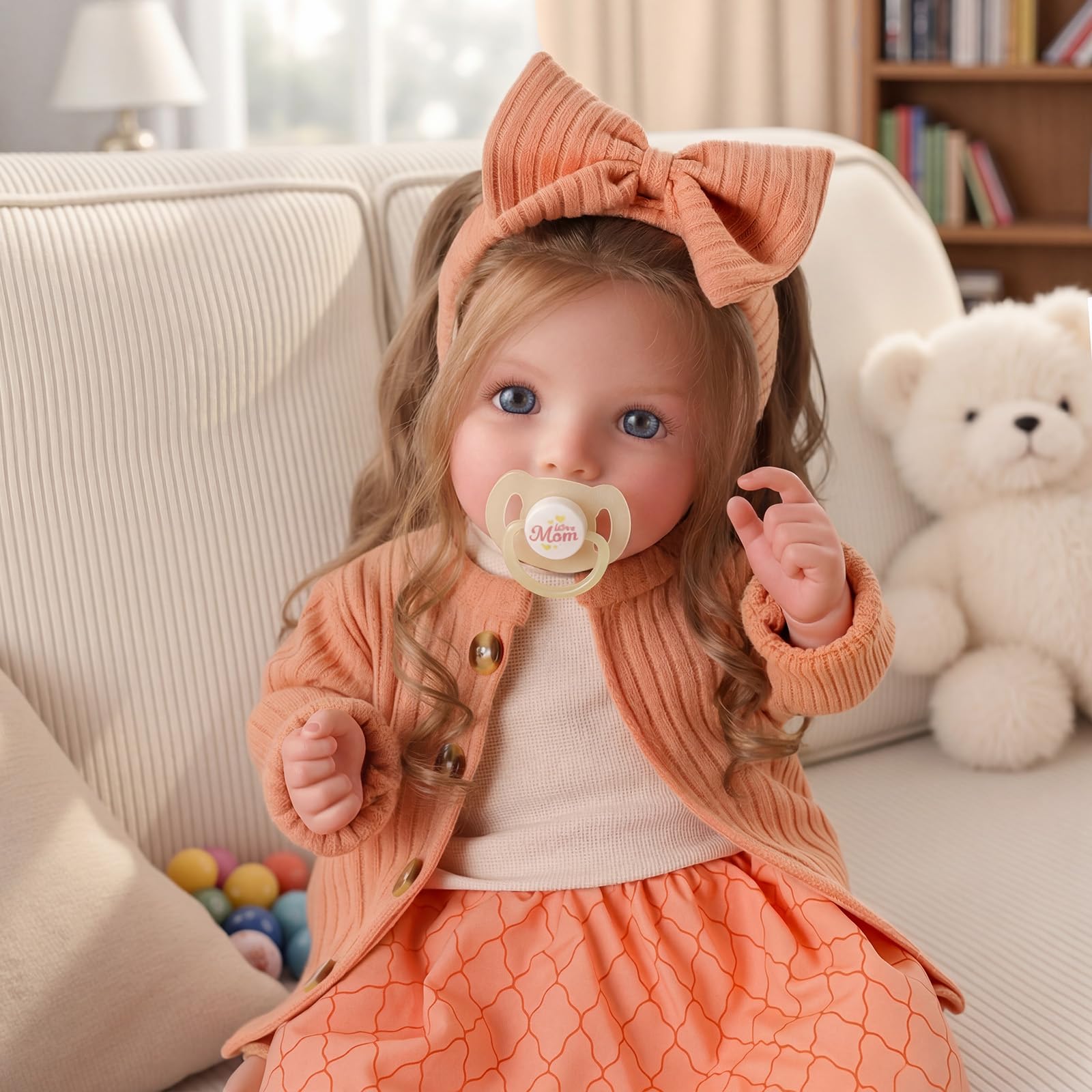 BABESIDE Reborn-Babypuppen 50 cm Realistische Baby-Puppe Lebensechtes Mädchen mit Braunen HaarenHandgemachter weicher Stoffkörper Inklusive Kleidung & Spielzeug-Zubehör