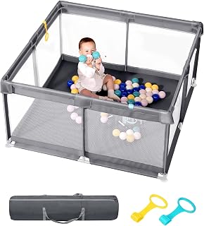 50" x 50" Extra Large Baby Playpen for Babies and Toddlers, Safe with Soft Play Fence, Indoor Safety Yard, Easy to Assemble and Clean (Gray)