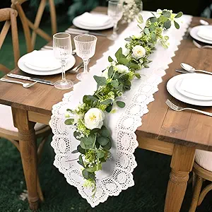 2 Pack 12Ft Artificial Eucalyptus Flower Garland,Flower Garlands with 6 White Roses,Eucalyptus Garland with Flowers Use for Wedding/Table/Backdrop/Arch Birthday Party Indoor Outdoor Decor