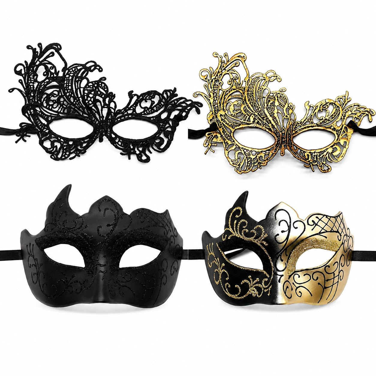 Kxsufwa 4-Piece Masquerade Mask Set for Men and Women