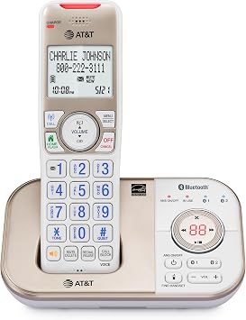 AT&T BL3112 Cordless Home Phone 1 Handset, Bluetooth to Cell, Smart Robocall Blocker 1,000, Digital Answering, Expandable