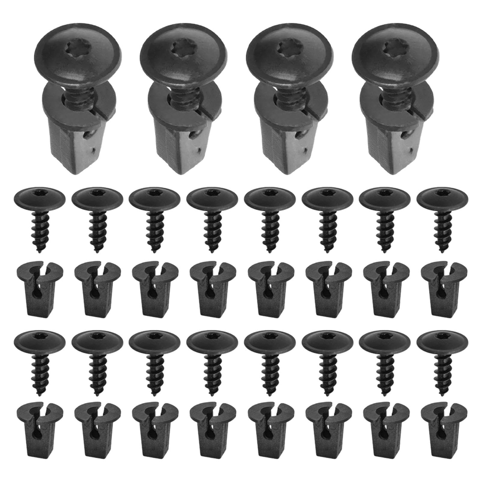 Car Engine Cover Bolts Fastener Tool, 20 pcs Push Type Design Self Tapping Screws + 20 pcs Plastic Screw Holder for Fixed Auto Car Body (Black)