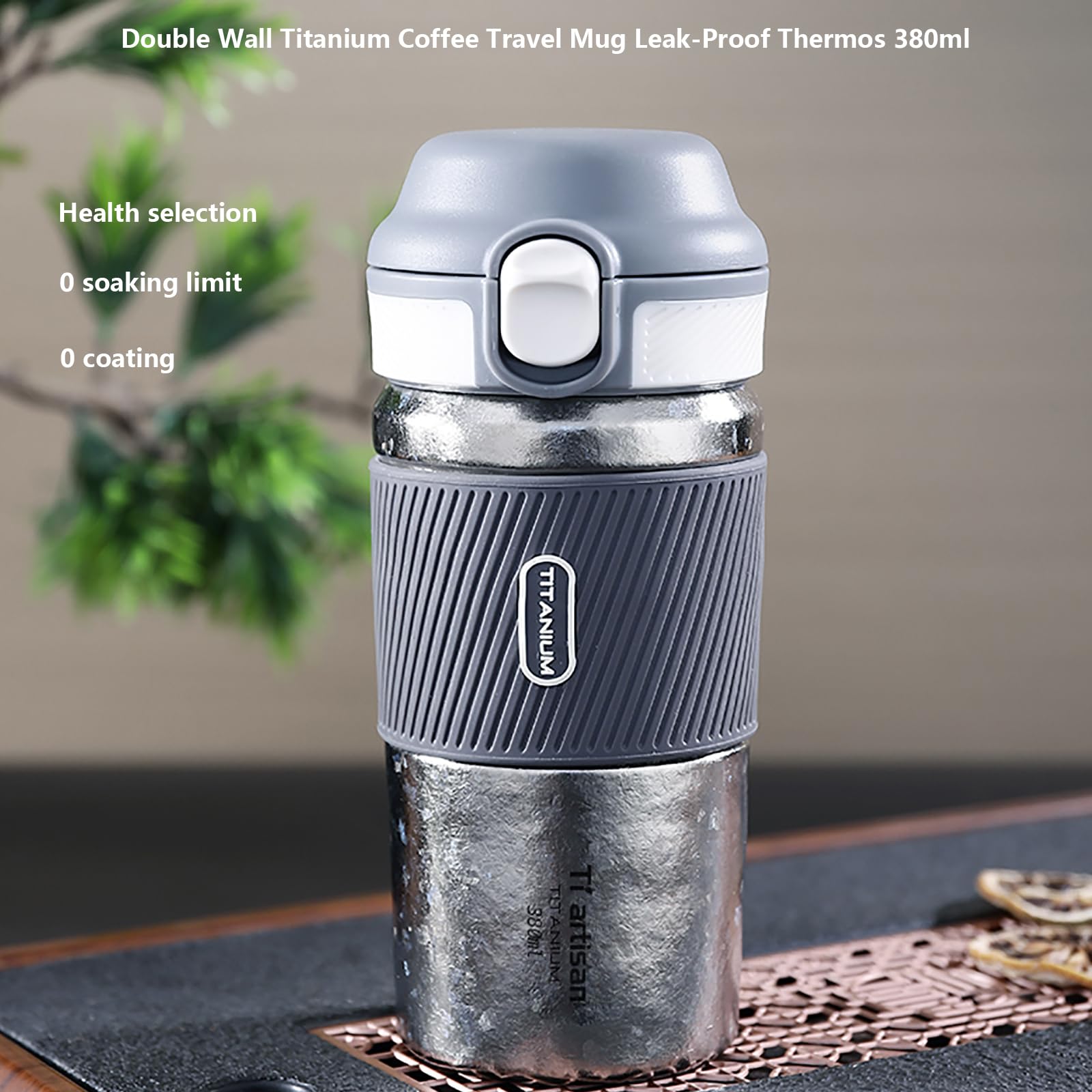 Ti artisan Titan-Wasserflasche, Kaffeetassen, isolierte Wasserflasche, 380 ml, Druckknopf-Deckel, auslaufsicher und verstaubar für Reisen und Sport