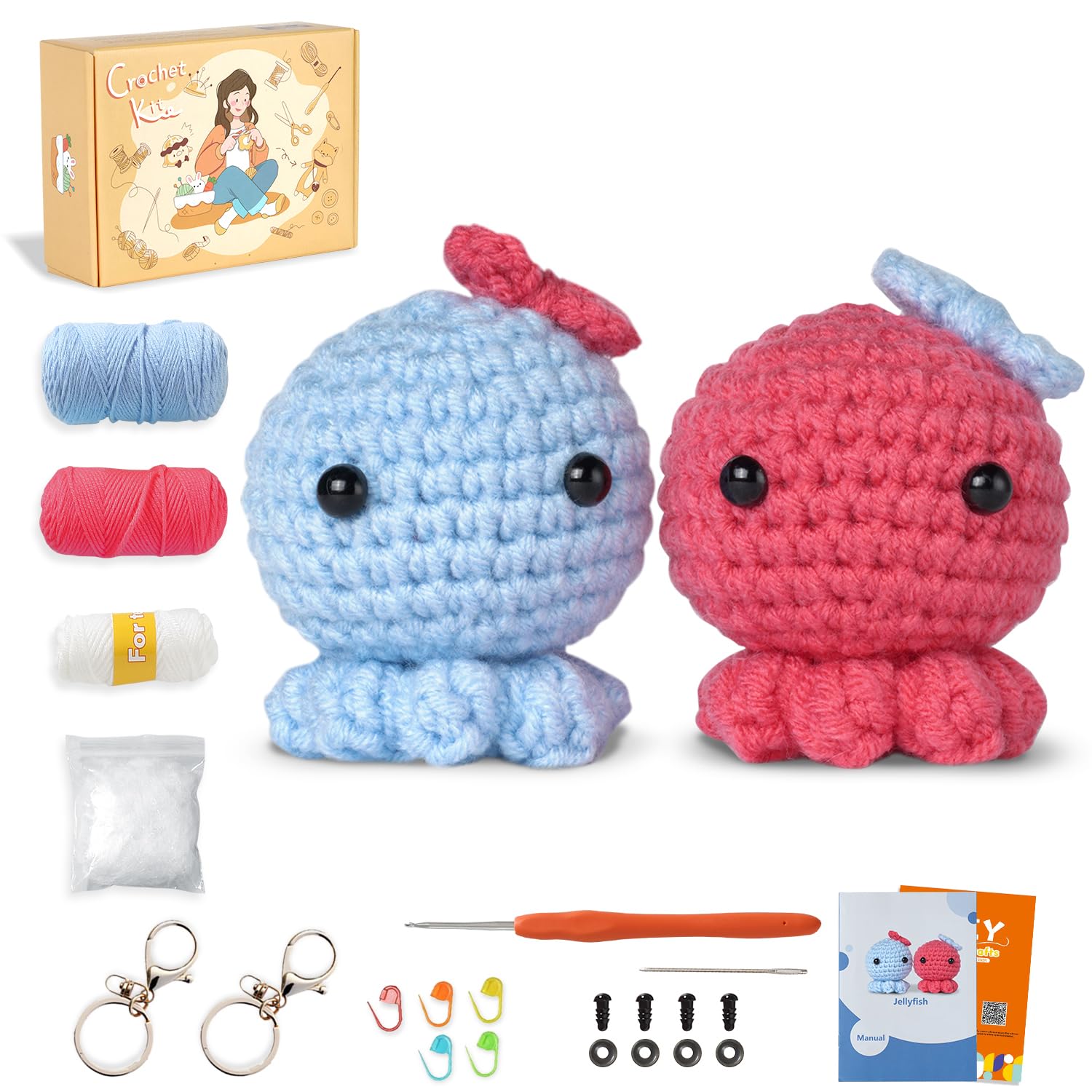 Ktmeor Häkelset für Anfänger, Häkeltier-Set, 2 Oktopus für E