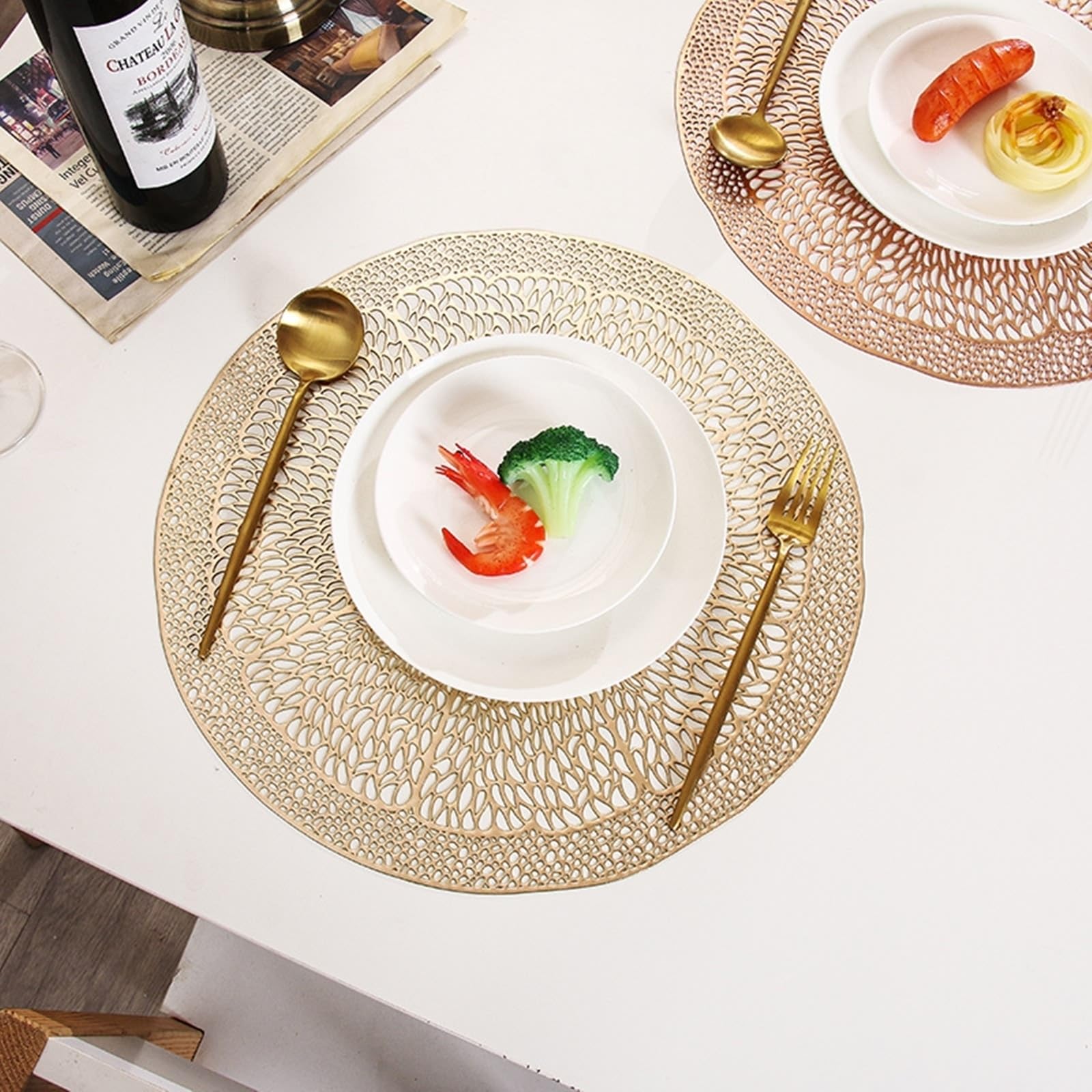 Placemat - Juego de 10 alfombrillas doradas, diseño de limón, 38 cm, para cocina y comedor