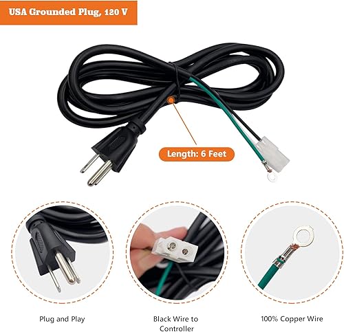 Miniatura 4 de YAOAWE Kit de cable de alimentación de 6 pies para parrillas Traeger, Pit Boss, pieza de repuesto para parrillas de pellets Camp Chef y Z-Grill