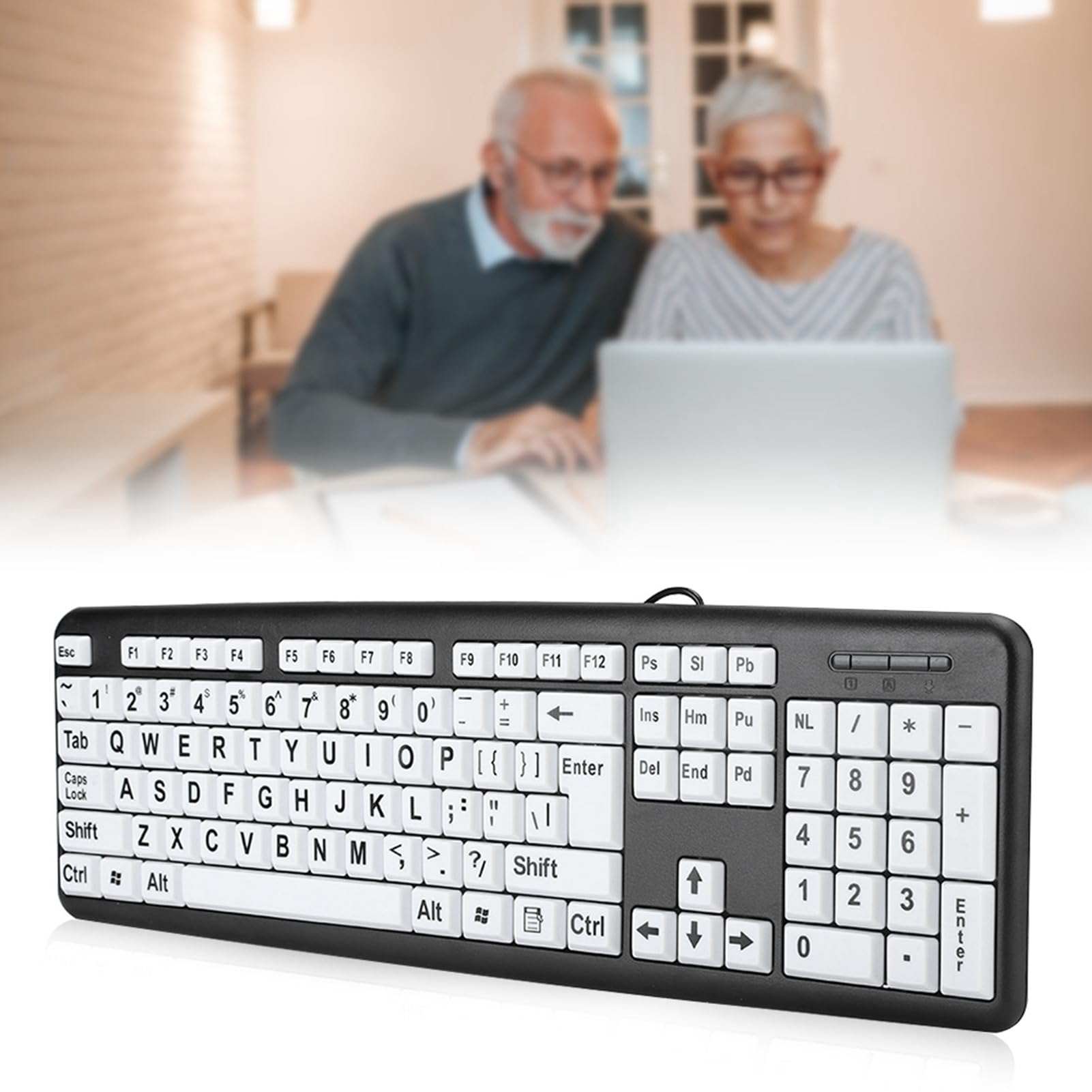 Tastiera per Ipovedenti, con Tasti a Stampa Grande, Periferiche per Computer, Tastiera Cablata, Accessori per Computer, per Ufficio, Casa, (#1)