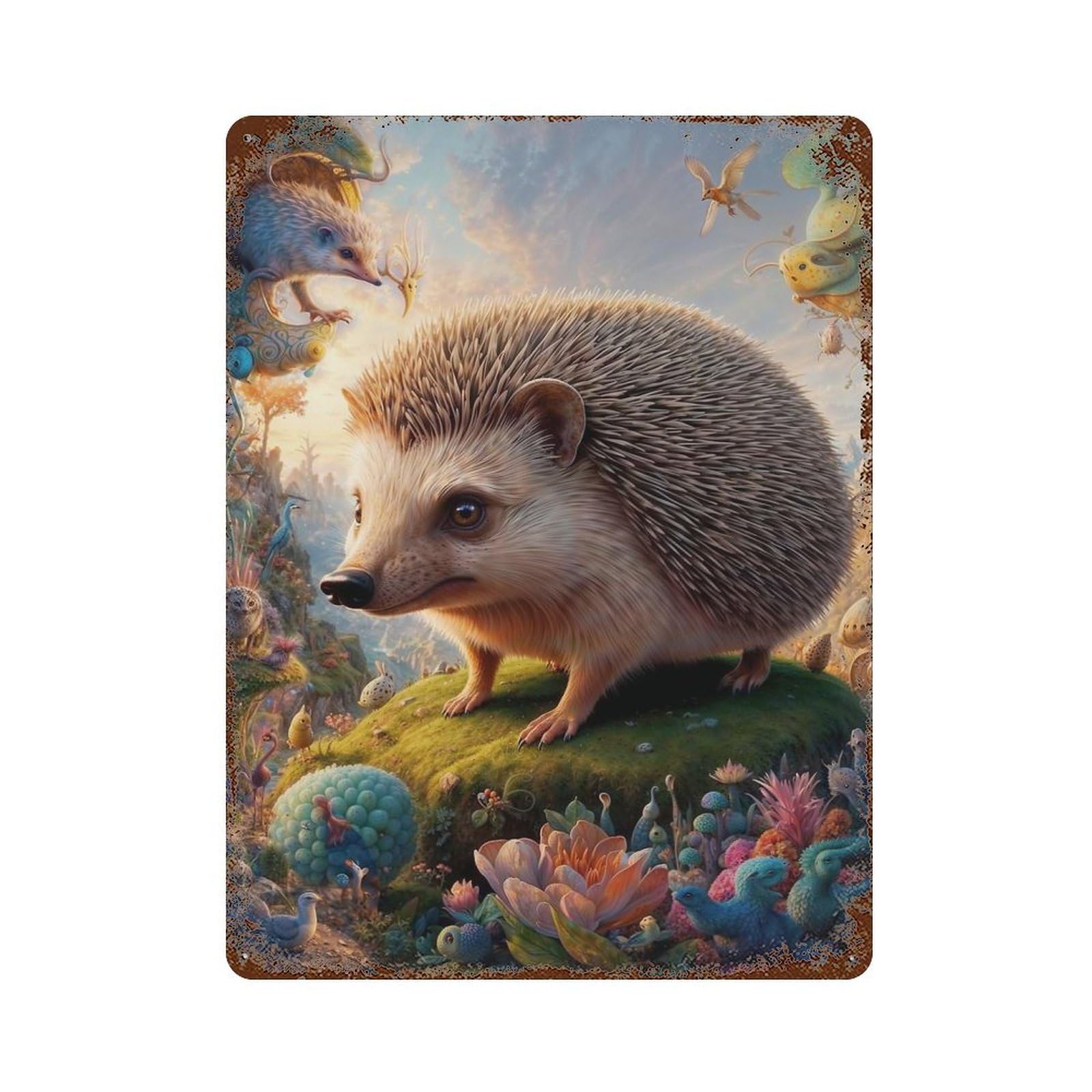 Fantastic Hedgehog Horizon Rustic Tin Plaque 15.7"x11.8", for Shed, Workshop And Garage Wall Decor, Farmhouse Wall Decor