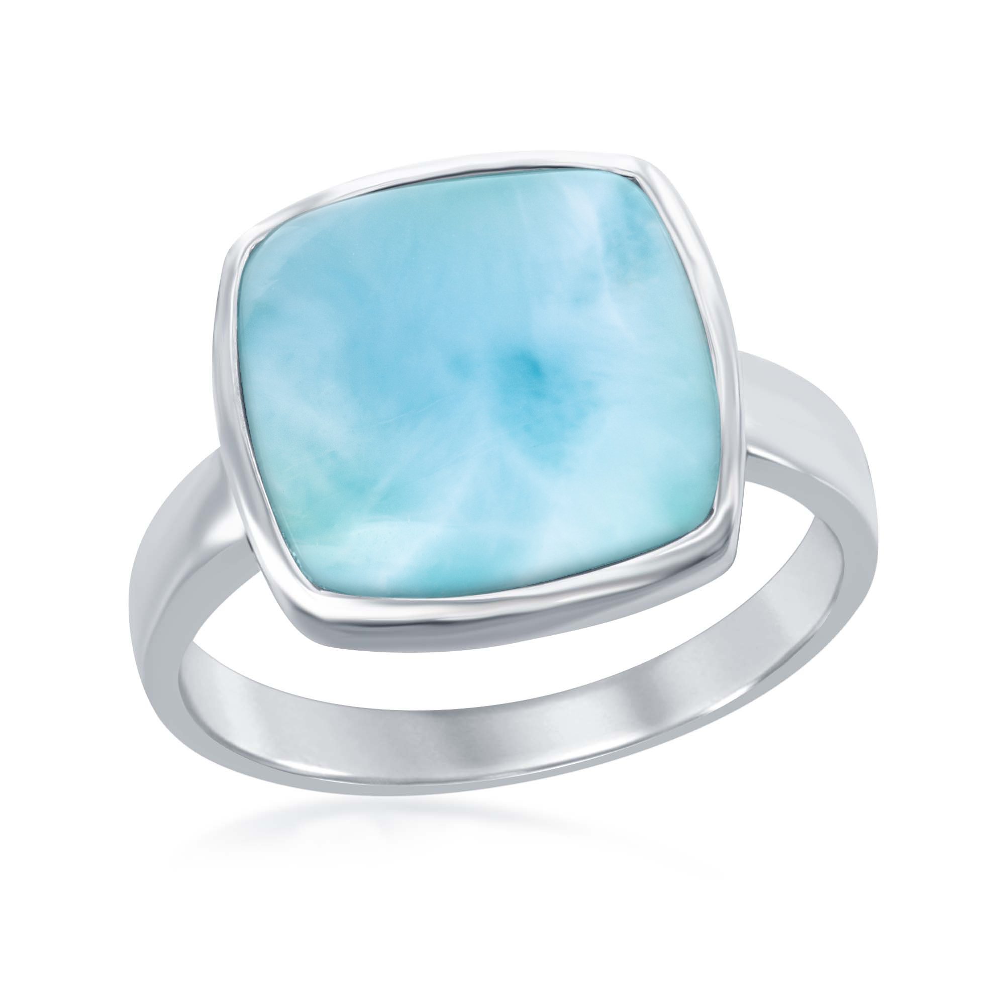 925 Sterling Silver Natural Larimar Ring Oval/Round/Heart/Square Larimar Gemstone High Polished Ring