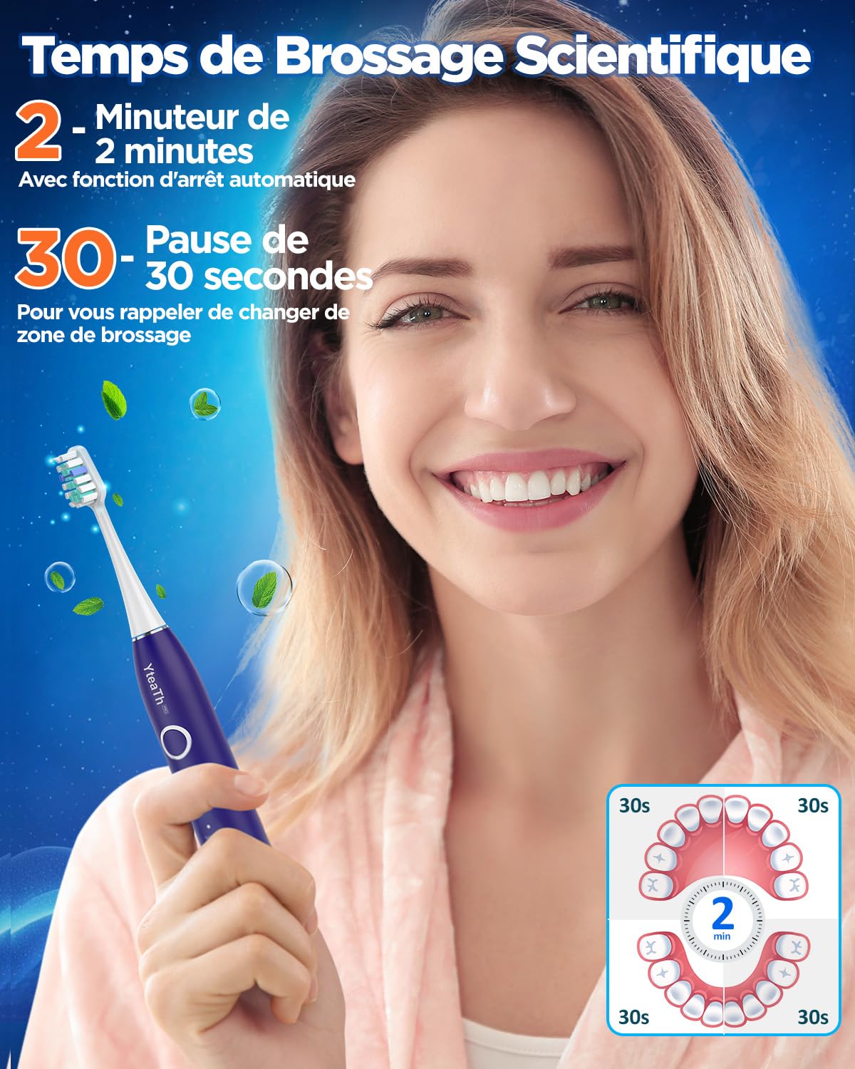 Brosse À Dent Électrique Soniques pour Femme avec 8 Têtes - Brosse A Dent Sonique Adulte avec Étui de Voyage, 5 Modes, Étanche IPX7, Brosse A Dent Electrique de Voyage Rechargeable, Violet Foncé