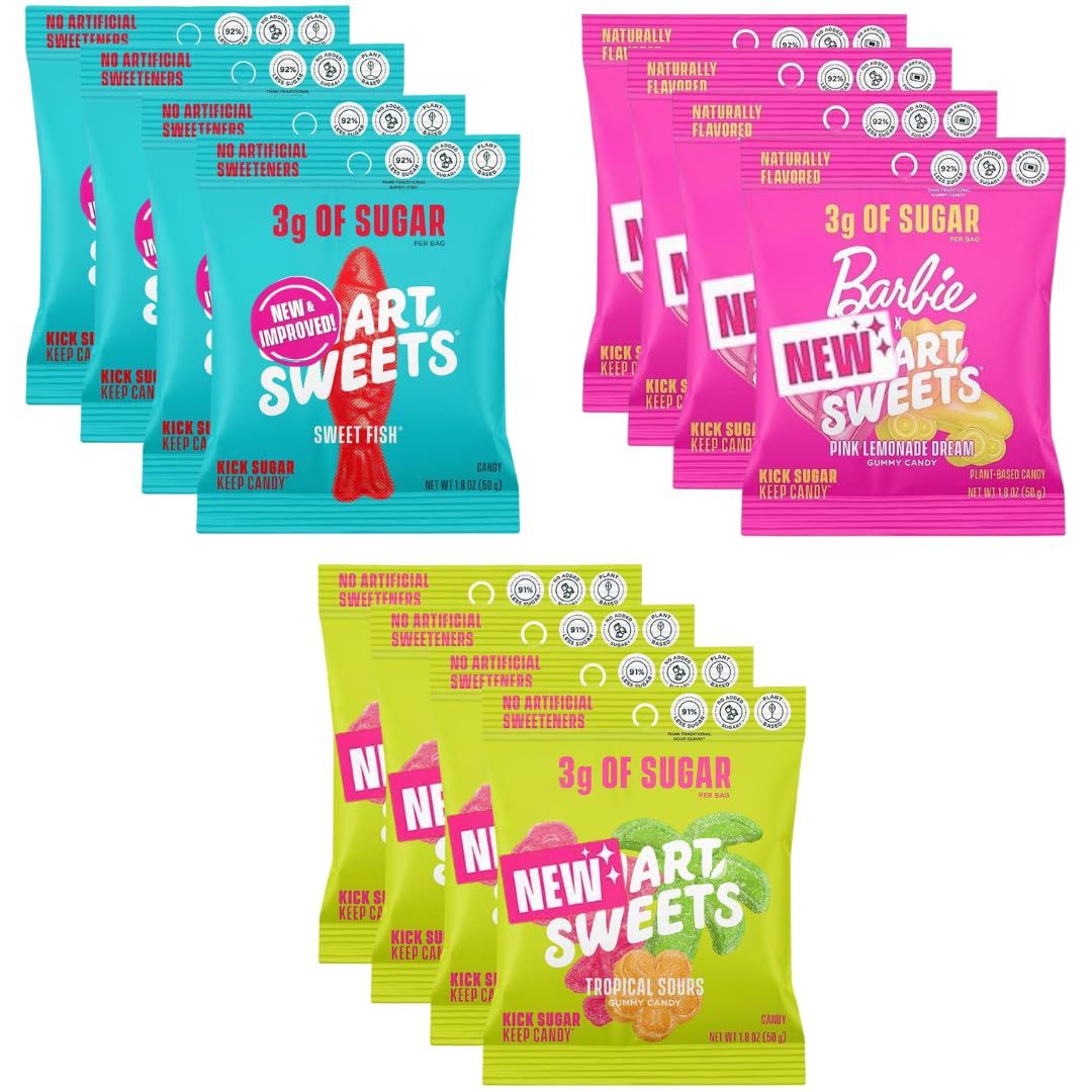 Healthy Sweet Snacks Assorted Variety Pack, Candy With Low Sugar & Calorie, Healthy Snacks For Kids & Adults - 1.8oz (12-Pack, 3-Flavor)