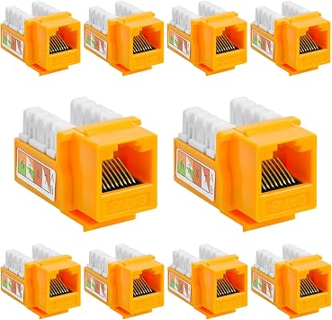 Cmple - Cat6 Keystone Jack 10-Pack 10Gbps RJ45 Keystone Jack 90 Degree Punch Down for RJ45 Connectors, Patch Panel and Wall Plate in Yellow