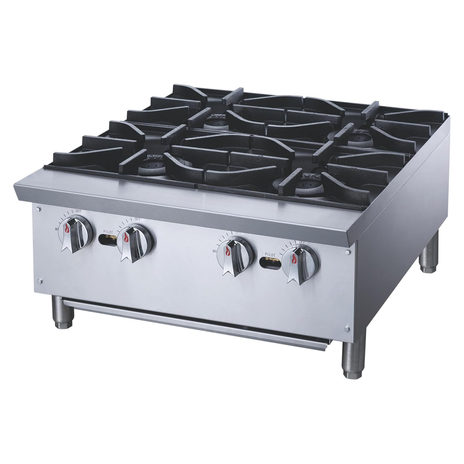 FSE 373-DCHPA24 Gas Hot Plate, 24" Countertop, (4) 28,000 BTU Burners, Cast Iron Grates, Manual Controls, Full Length Drip Pan, Stainless Steel, NG & LP Convertible, Cool-Touch Front Edge