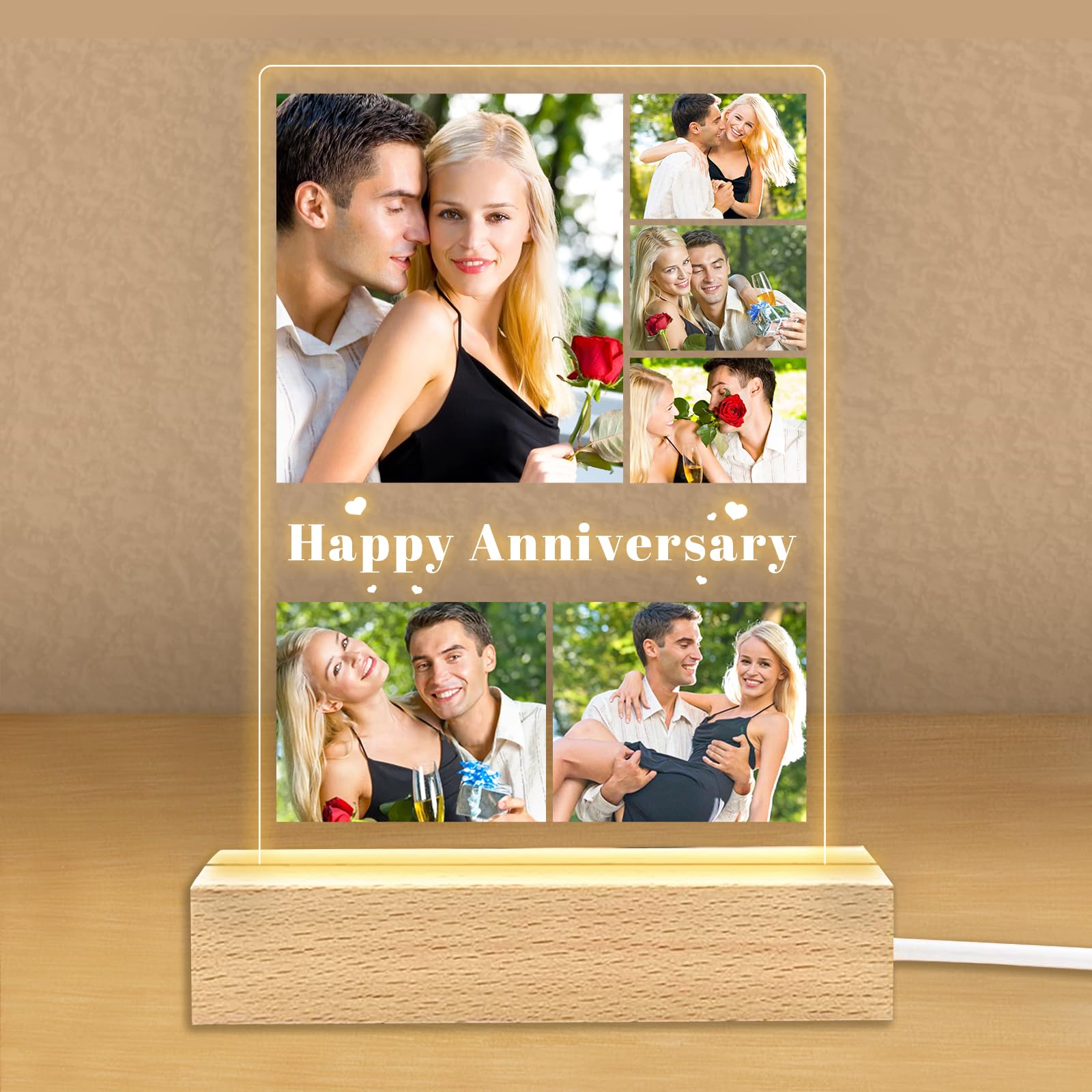 Personalized Photo Gifts for Boyfriend Girlfriend Women Couple,Custom Picture Frames Acrylic Plaque Night Light for Best Friend Birthday Gifts,Customizable Gifts for Christmas Day