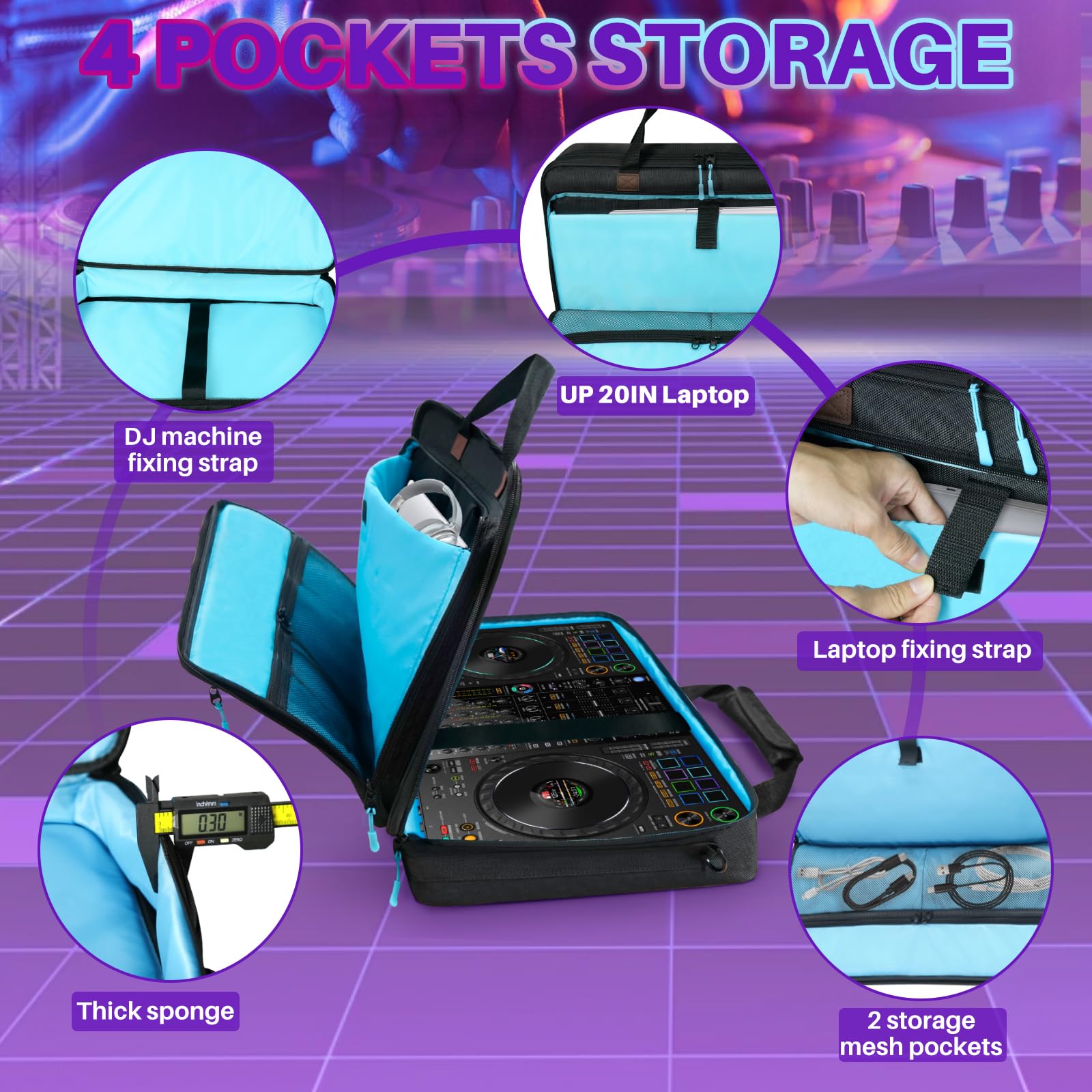 SUNDOY Custodia per controller DJ Pioneer/Demo/Numark/Hercules, Nero , M-60x12x39-CM, Borsa per il trasporto del controller DJ