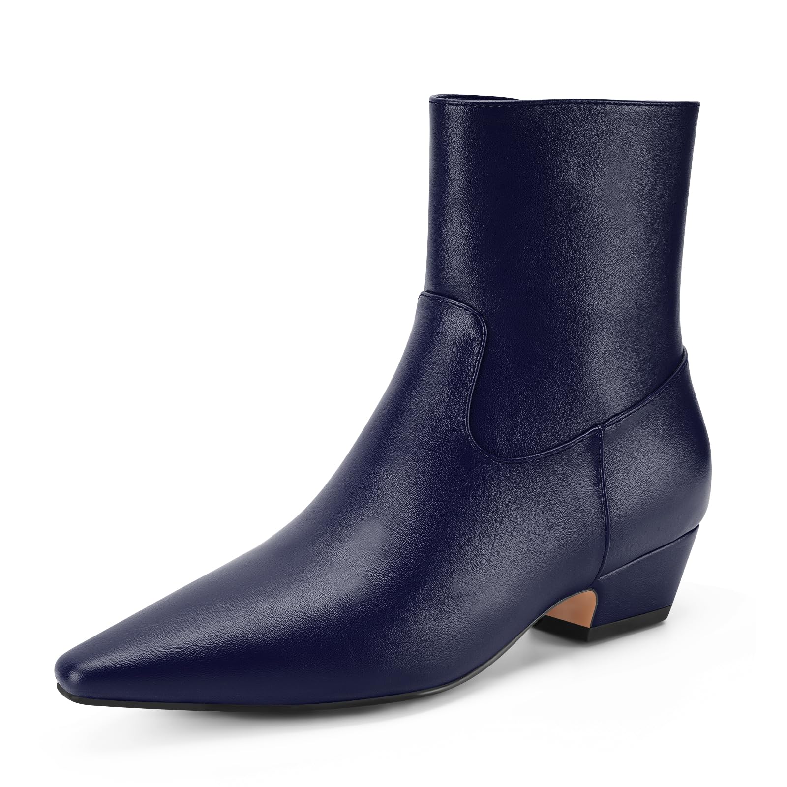 Womens Ankle Boots Pointed Toe Chunky Low Heeled Short Booties Comfort Casual Shoes with Side Zipper