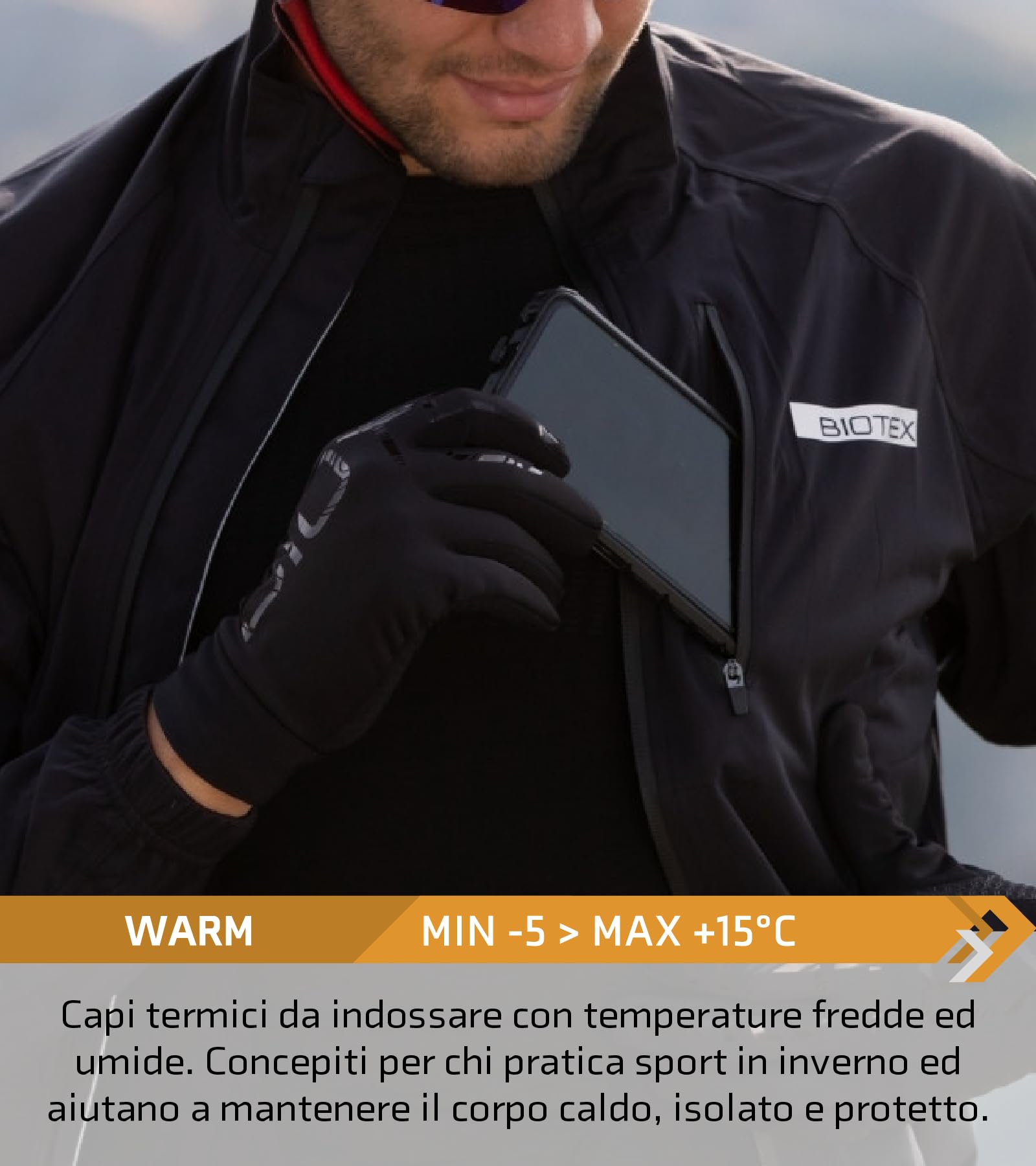 BIOTEX Guantes térmicos táctiles para invierno, con tecnología táctil, ropa interior técnica deportiva, ideal para ciclismo, MTB, correr y caminar