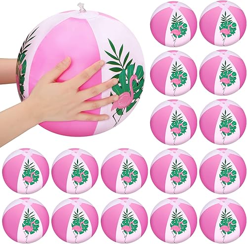 Paquete de 16 decoraciones de fiesta de flamencos rosas de 12 pulgadas, bolas de playa inflables de flamenco, decoración de flamenco, juguete de