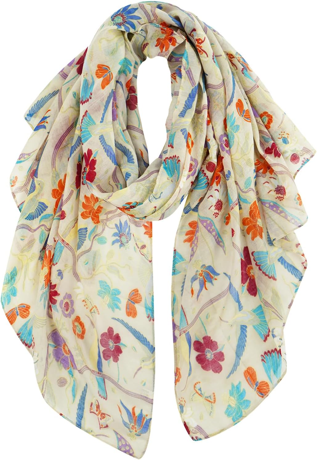 Scarfs for Women Lightweight Floral Birds Print Cotton Scarves and Wraps for Summer Shawl Boho Scarf Travel