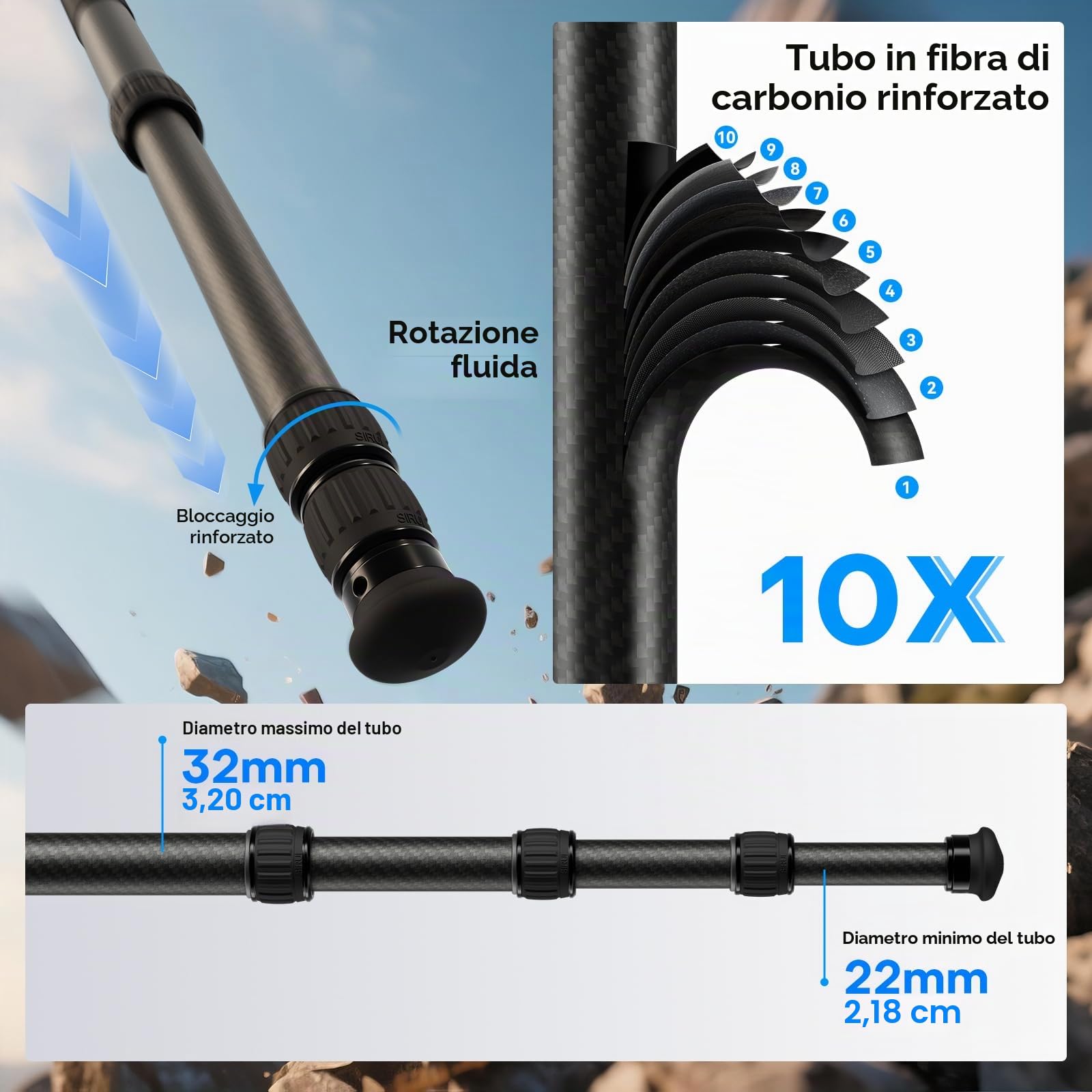 SIRUI Heavy-Duty Treppiede per Fotocamera in Fibra di Carbonio, 152CM Treppiede Professionale con 360° Testa a Sfera a Baricentro Basso, Leggero e Portatile, Carico Fino a 20KG, AM-324S+G1