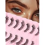 Wipsy Lashes Cat Eye 14MM False Eyelashes Natural Look C Curl Lash Strips 3D Volume Fake Eyelashes Thin Band Wispy Lashes Pack Siligli 7 Pair