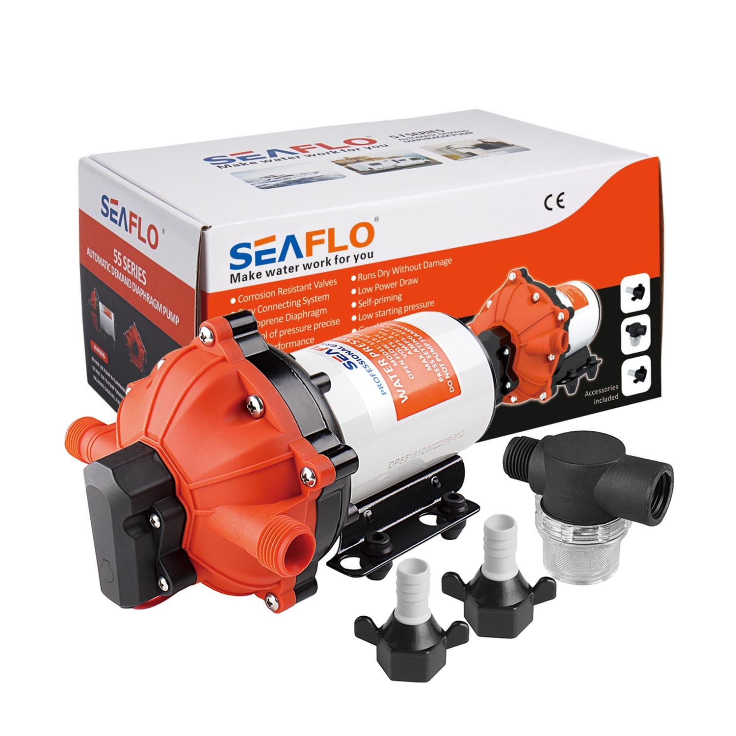 Lighteu®, Seaflo DC 24V 18,9 l/min 4,2 bar 55S Pompa ad acqua a membrana autoadescante ad alte prestazioni con bypass a richiesta per camper SFDP2-050-060-55