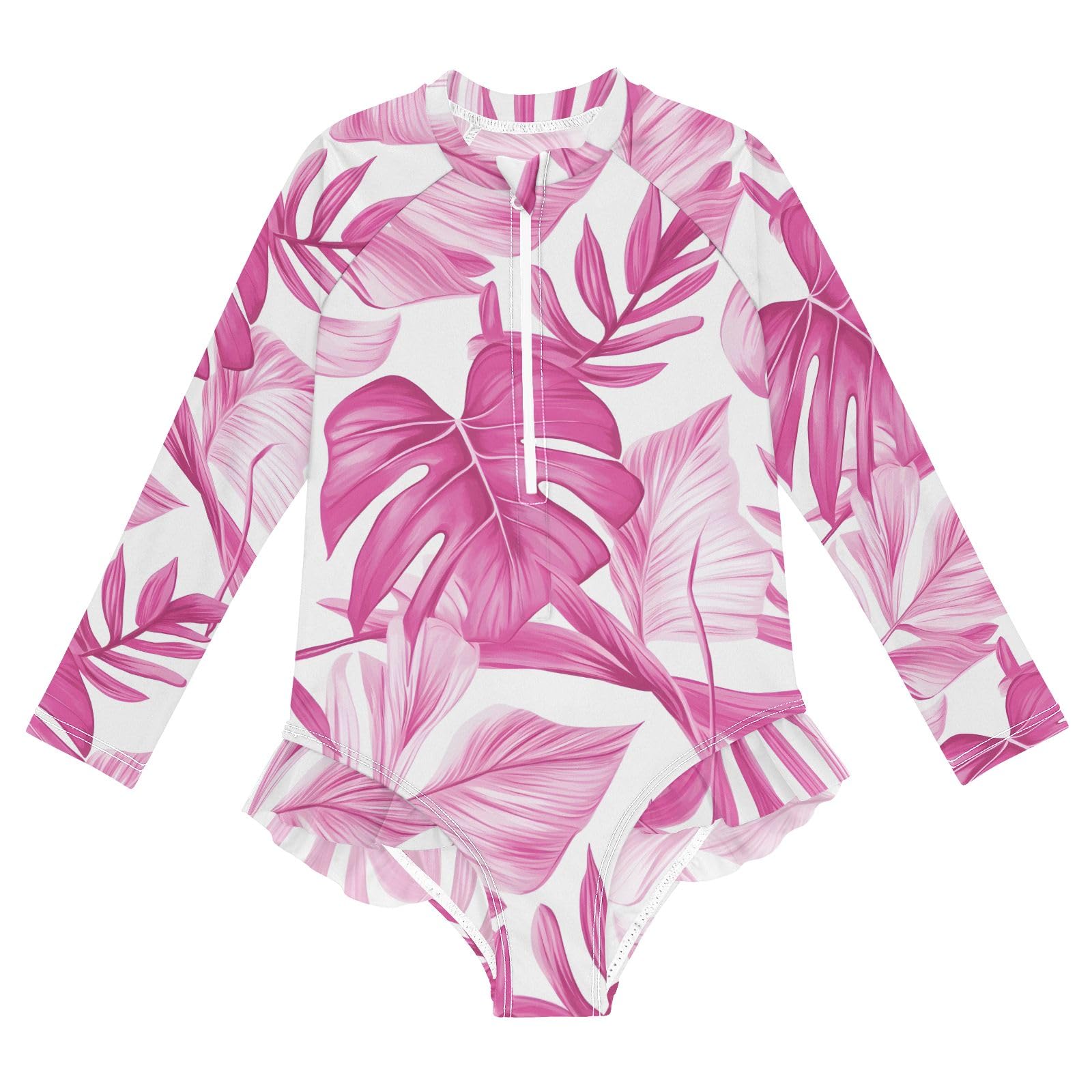 ALAZA Toddler Swimsuit Girl Bathing Suit Swimwear Rash Guard Tropical Leaves Long Sleeve 3T