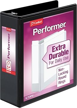 Cardinal 3 Ring Binder, Binders for School and Office, Durable 3 Inch Performer ClearVue Binder, Round Rings, 625-Sheet Capacity, Customizable ClearVue Covers, PVC-Free, Black 67525