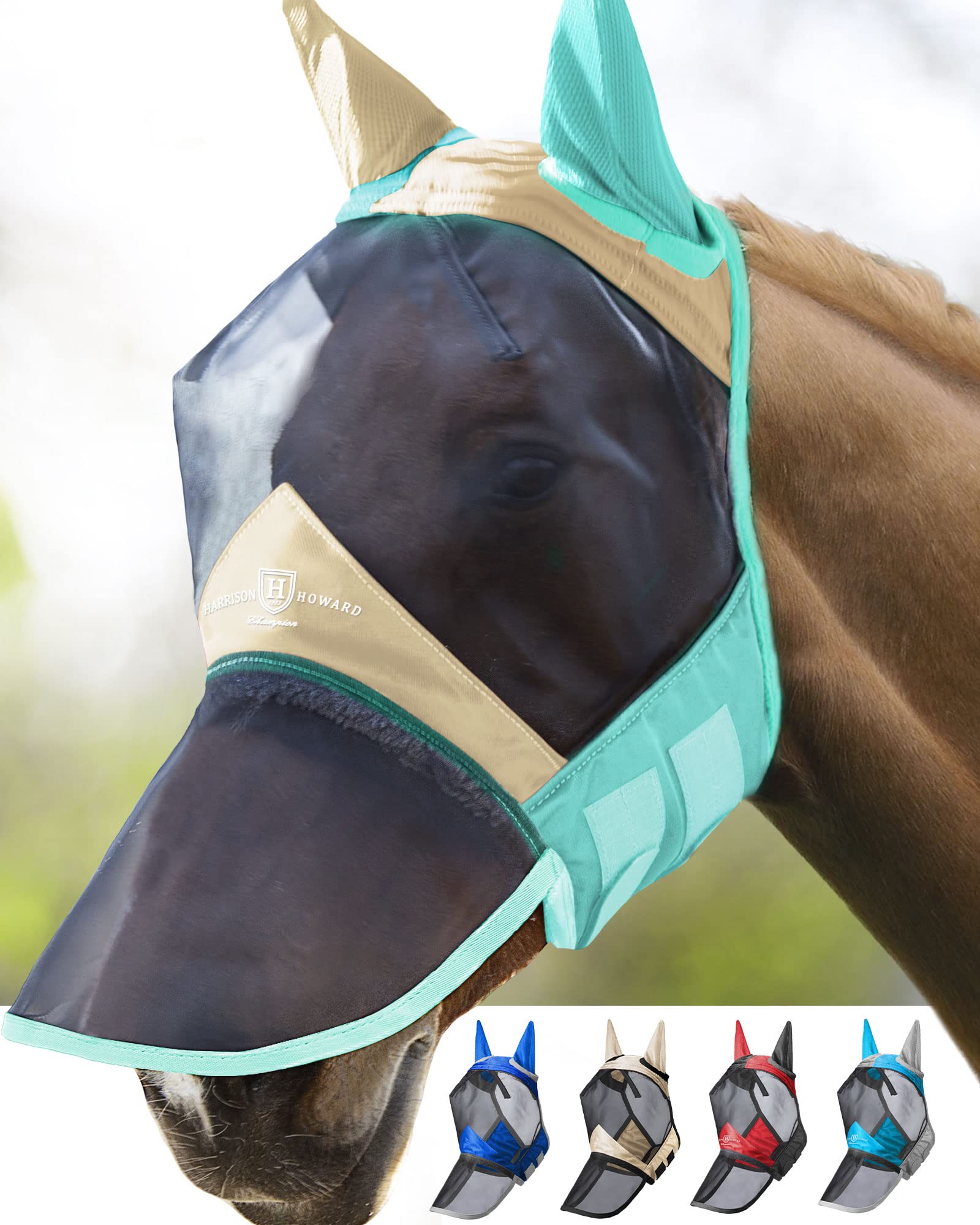 Harrison Howard CareMaster Pro Luminous Máscara Anti-Moscas Protección con Orejas y Nariz BLU Navy (S; Pony) — view 25