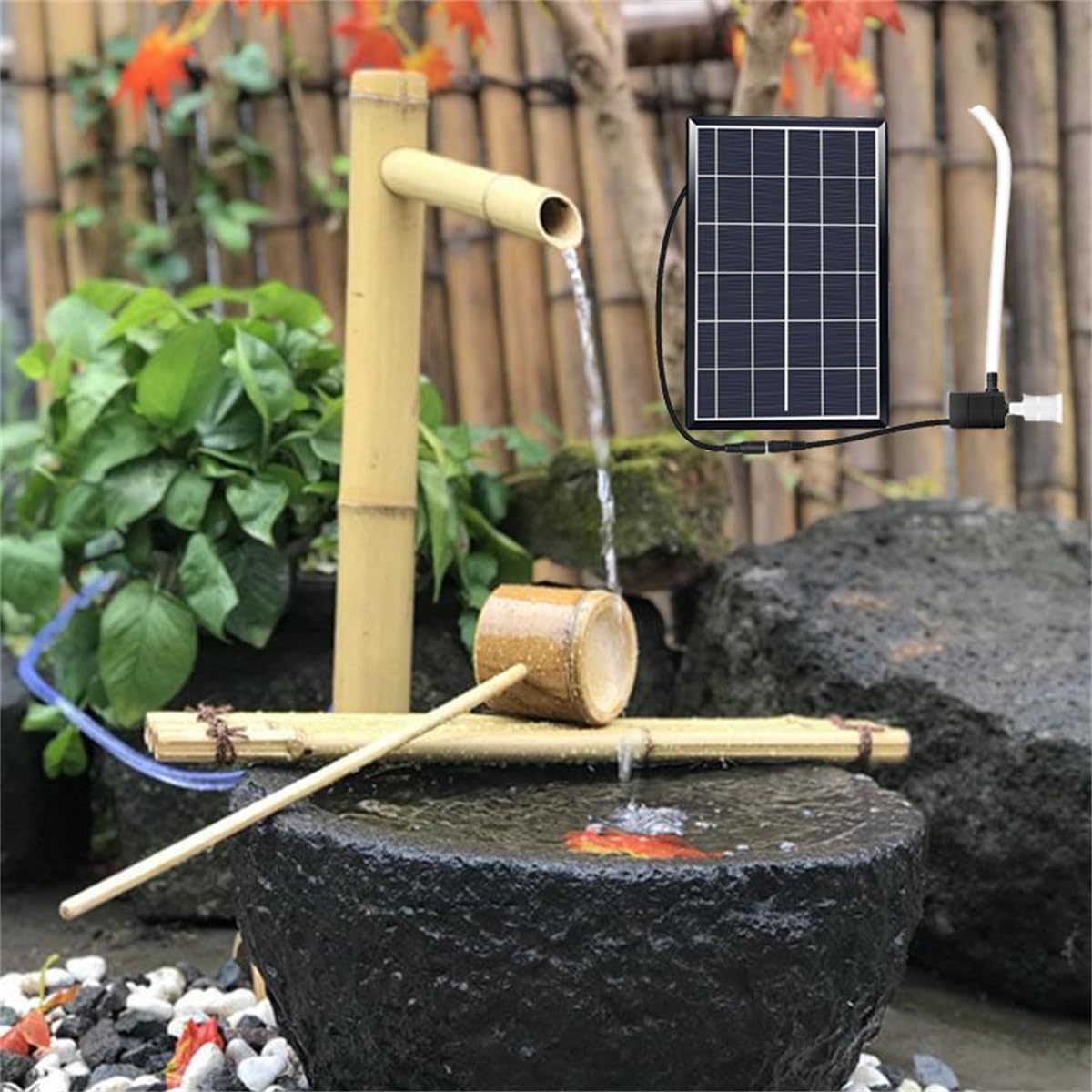 Fuente solar con bomba, fuente de agua independiente para exteriores, panel solar de 6 W, filtro de agua, tubo de agua de 2 m para jardín y patio