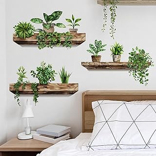 Green Plant Wall Decals 3D Bonsai Tropical Betterfly Wall Sticker Creati...