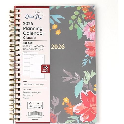 Blue Sky 2026 Weekly and Monthly Planner Calendar, January 2026 - December 2026, 5" x 8", Flexible Frosted Cover, Laminated Tabs, Durable Twin Wire Binding, Sophie