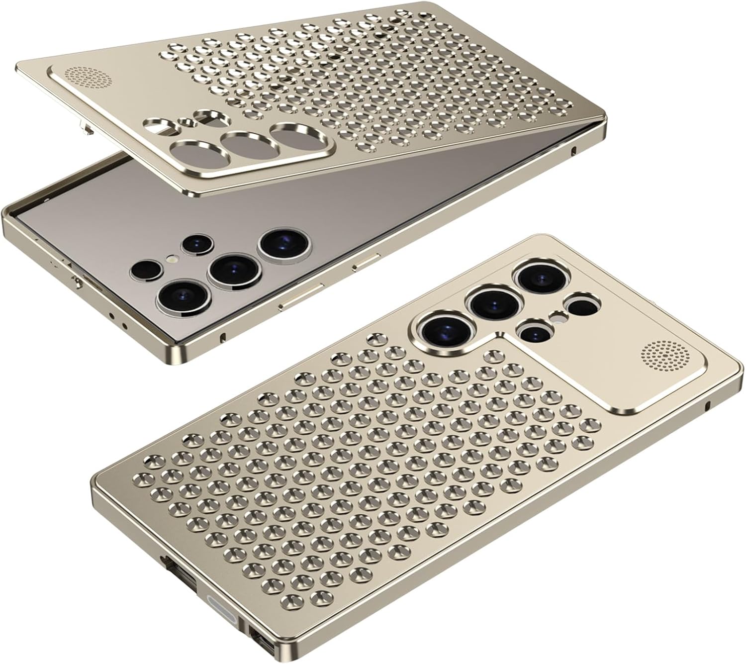 DAYJOY Premium Aluminum Heat Dissipation Cool Case Cover Compatible with Samsung Galaxy S25 Ultra, Luxury Honeycomb Style Metal Breathable Hollow Shockproof Anti-Scratch case (Golden)