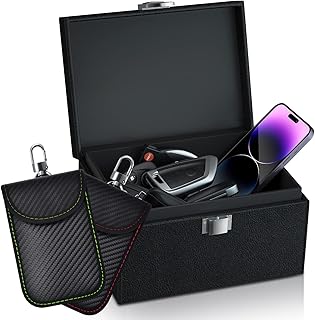 Faraday Box for Car Keys and Faraday Bag for Key Fob Protector(2Pack), Car Key Signal Blocking Box(19 × 12 × 9 cm), Key Fob Signal Blocker, RFID Box for Car Keys, Phones