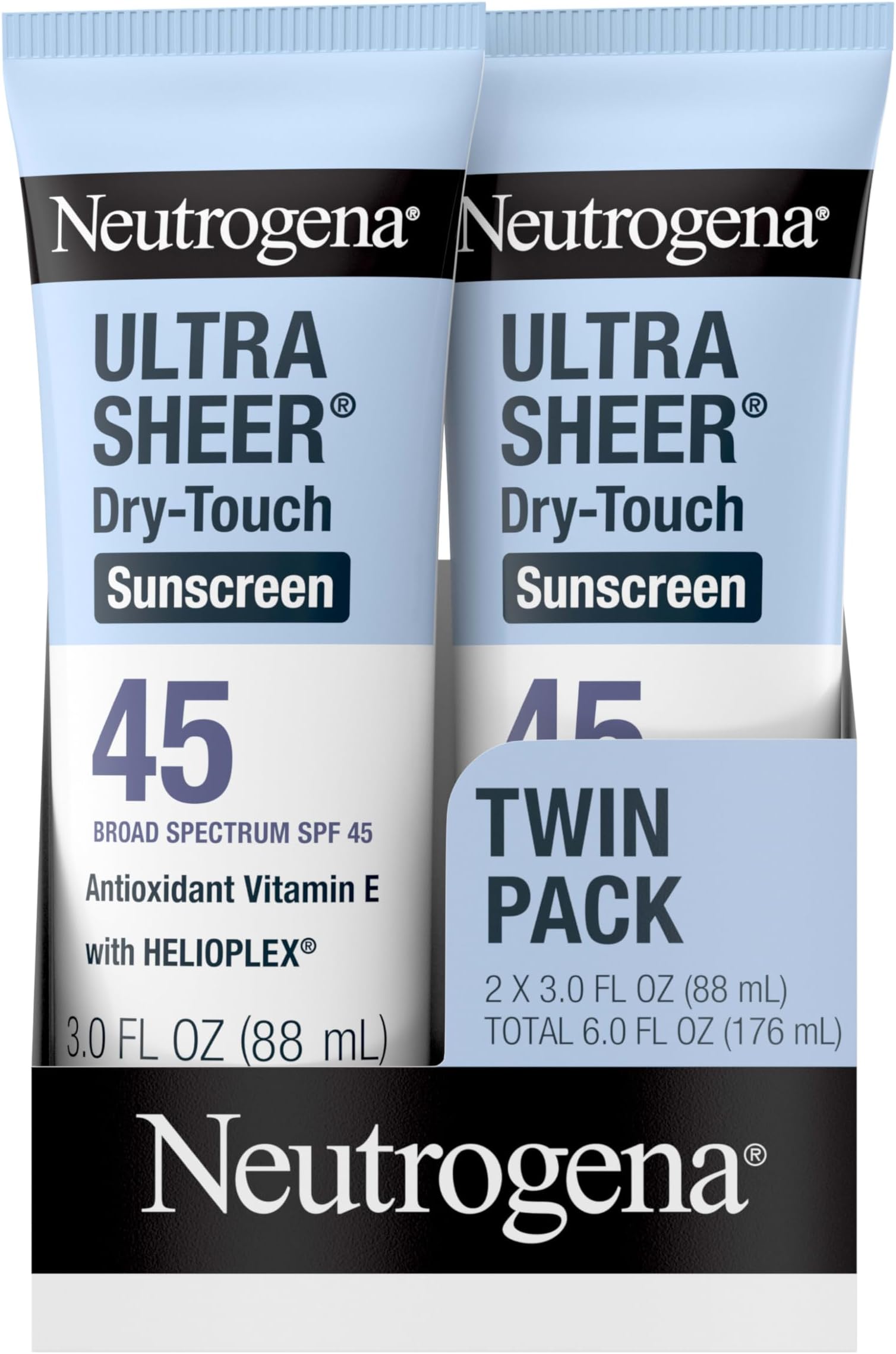 Ultra Sheer Dry-Touch Sunscreen For Face & Body, SPF 45 Broad Spectrum UVA/UVB Protection, Lightweight Water Resistant & Non-Greasy, Travel Size Sunscreen, 3 fl. oz 2 pack