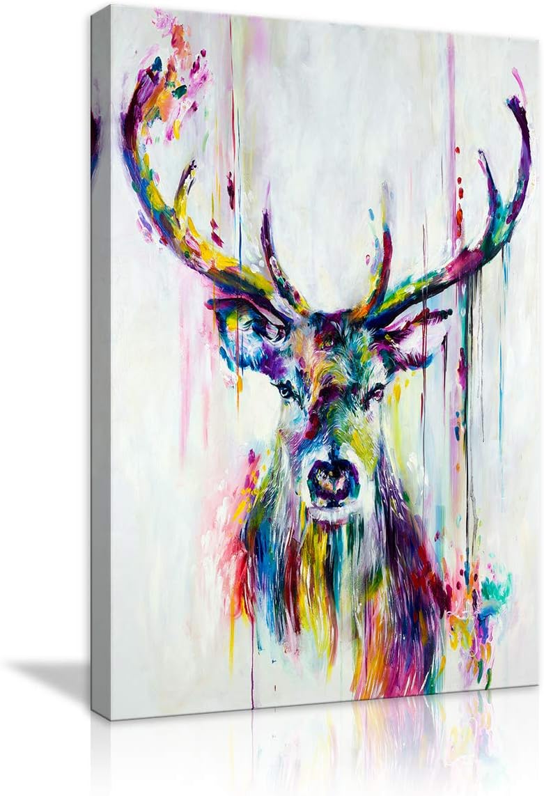Amazon.com: Deer Head Stag Canvas Abstract Wall Art Painting Watercolor Deer Stag Print Animal Poster Artwork For Living Room Bedroom Bathroom Framed Ready To Hang : Everything Else