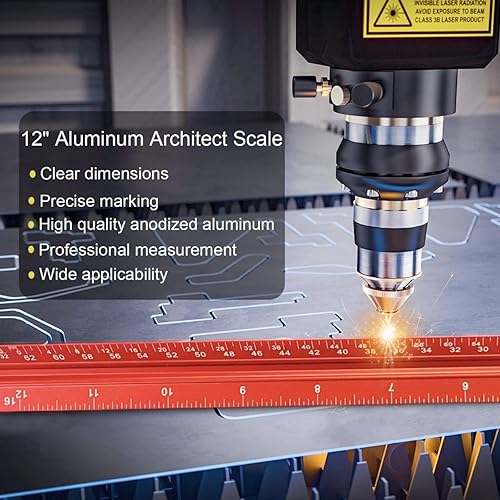 Miniatura 9 de Regla de escala arquitectónica, Escala de arquitecto imperial de 12 pulgadas, Regla de escala de ingeniero de aluminio, Regla de escala para planos,