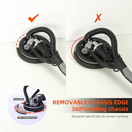 Miniatura 5 de Towallmark - Lijadora eléctrica para paneles de yeso de 750 W 7 velocidades variables de 900-1800 RPM con luz LED 14 discos de lijado mango