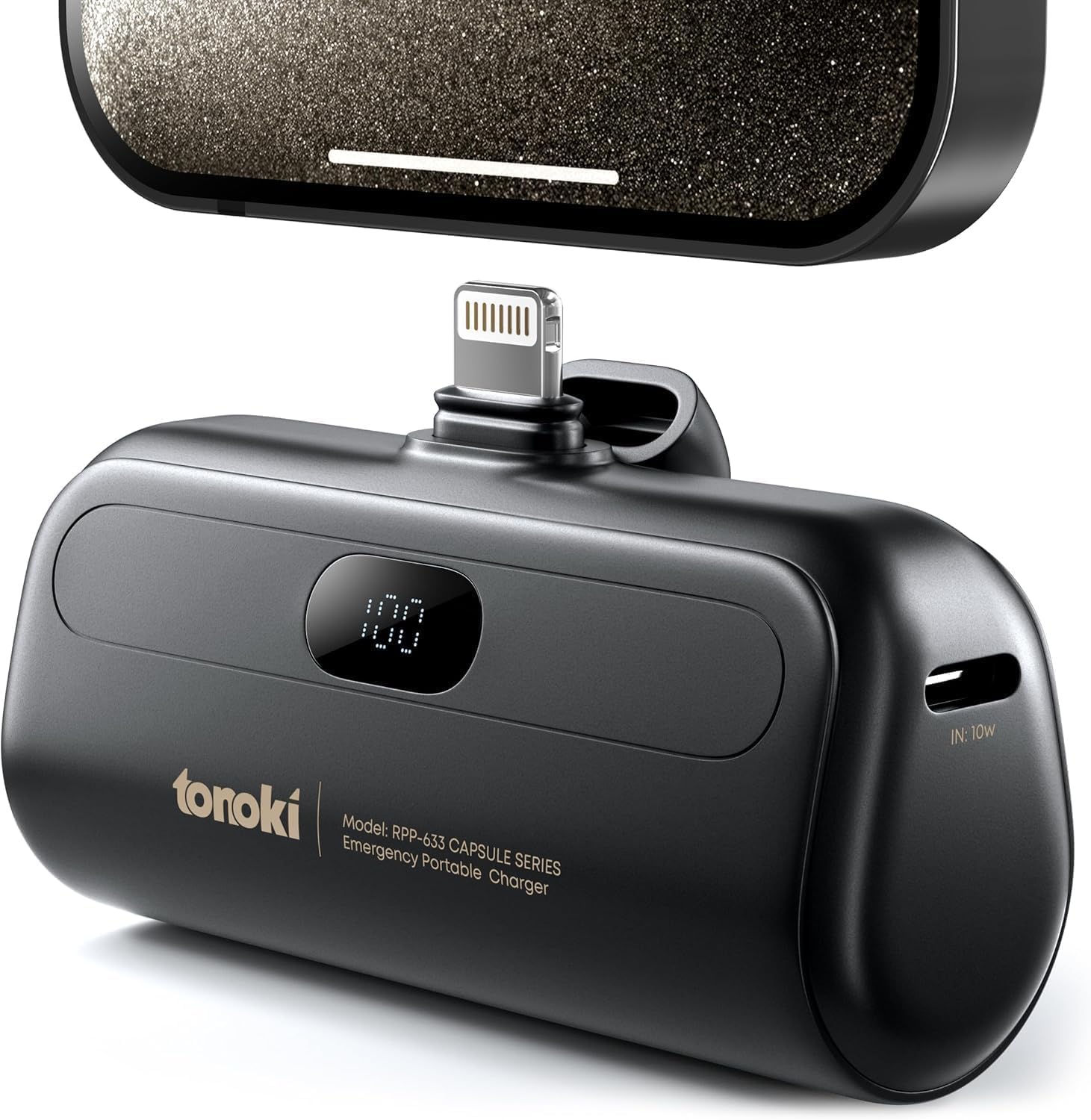 TONOKI Portable Charger for iPhone, 5000mAh Small Power Bank Fast Charging, Mini Cute Portable Phone Charger Battery Pack for iPhone 14/14 Pro Max/14 Plus/13/12/11/X/8 (Black, Lightning)