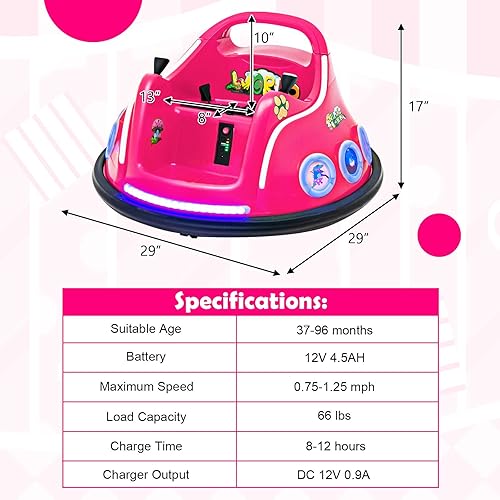 Miniatura 8 de Costzon Coche de parachoques para niños, parachoques eléctrico de 12 V con control remoto, giro de 360 grados, luces intermitentes, música