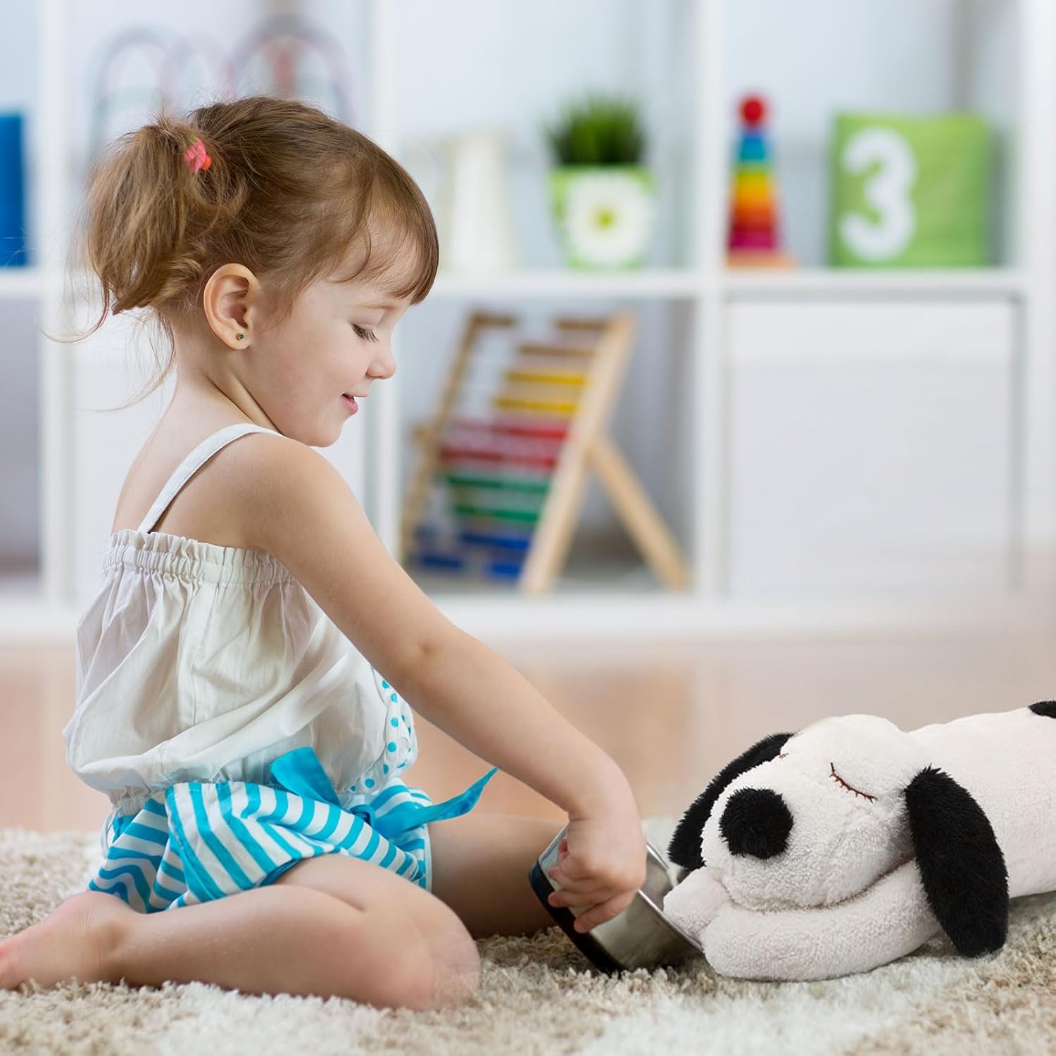 Queekay Dog Body Pillow Stuffed Animals Plush Long Body Pillow for Dogs Large Sleeping Hugging Puppy Cushion Gift for Birthday Party(23.6 Inch,Black and Beige) - Image 2