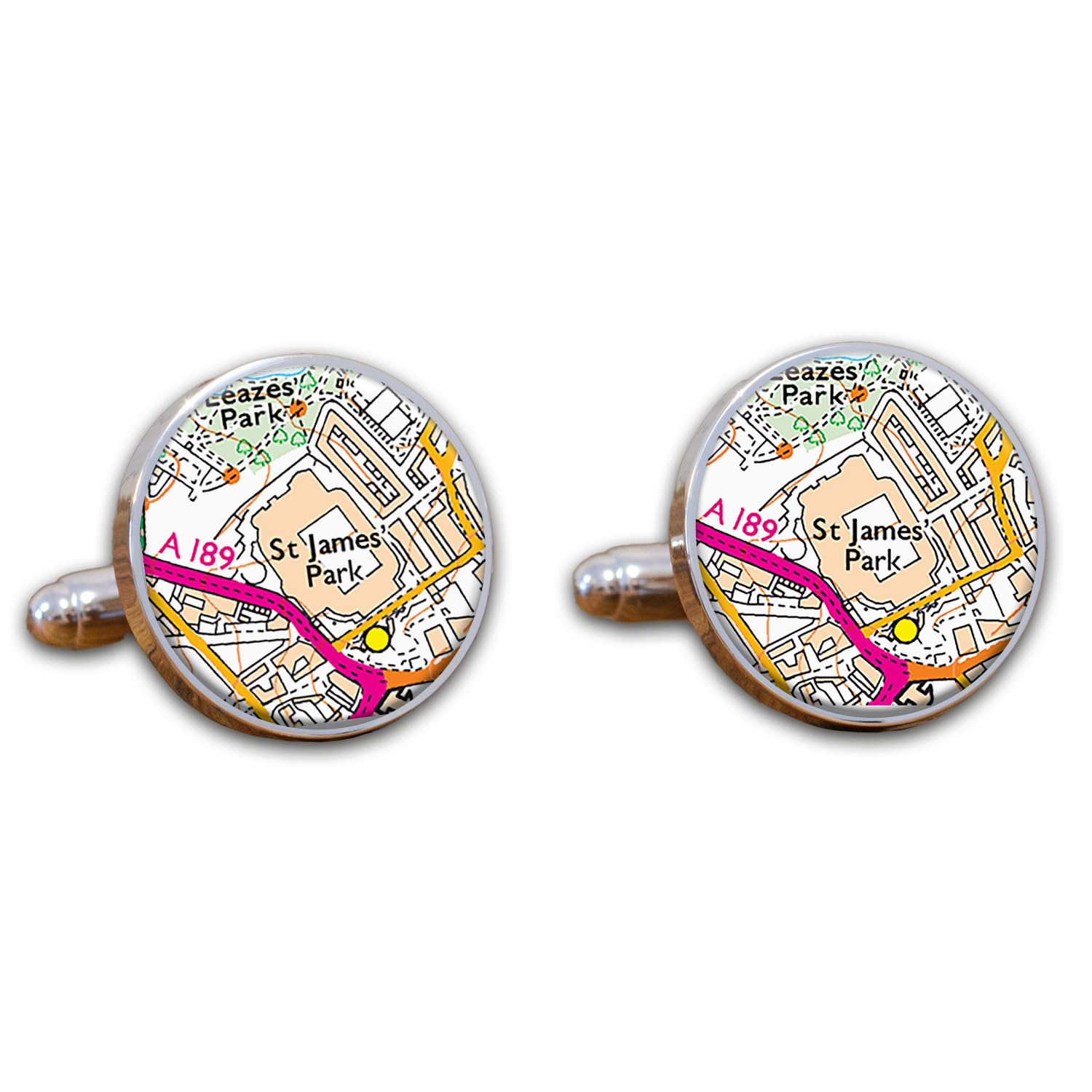 Football Stadium Map Cufflinks, Newcastle Ground Map Cuff links, St James Park Map Cufflinks, Round Football Cuff Links
