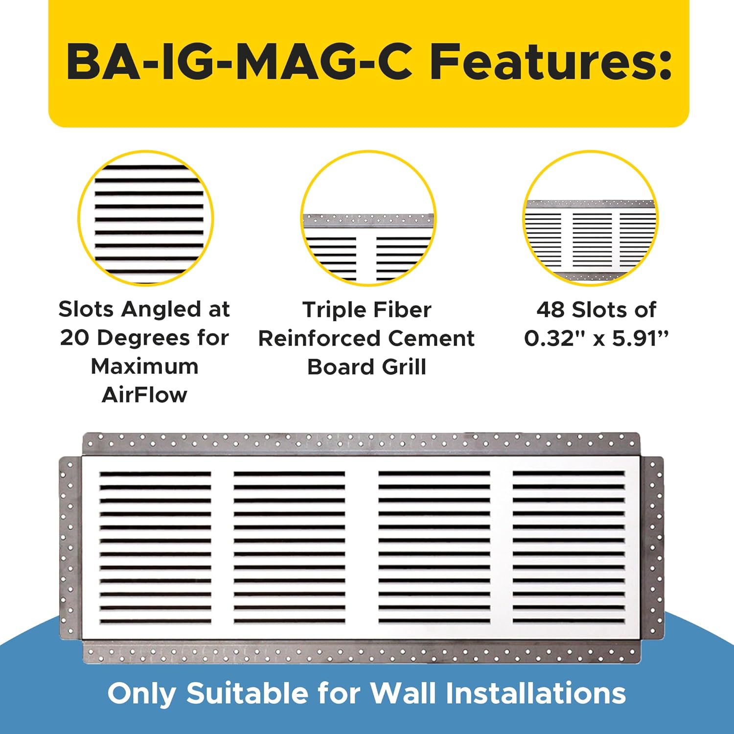 Best 30″ x 8″ Invisagrille Flush Removable Cold Air Return Magnetic Vent Cover for Wall, Fiber Reinforced Cement Board Grill, HVAC Paintable Vent Cover with Impact Resistant Primer, BA-IG-MAG-C