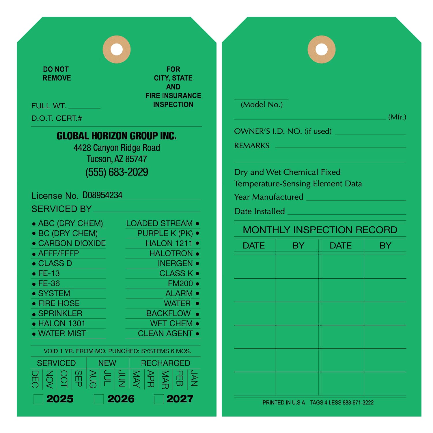 Tags 4 Less Custom Fire Extinguisher Tags – Preventative Maintenance Labels for Monthly Inspections, Alternative to Safety Sticker for Easy