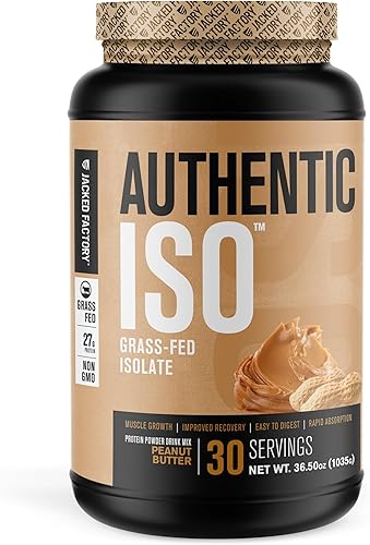 Jacked Factory Auténtico polvo aislado de proteína de suero de leche alimentado con pasto ISO, baja en carbohidratos, proteína de construcción