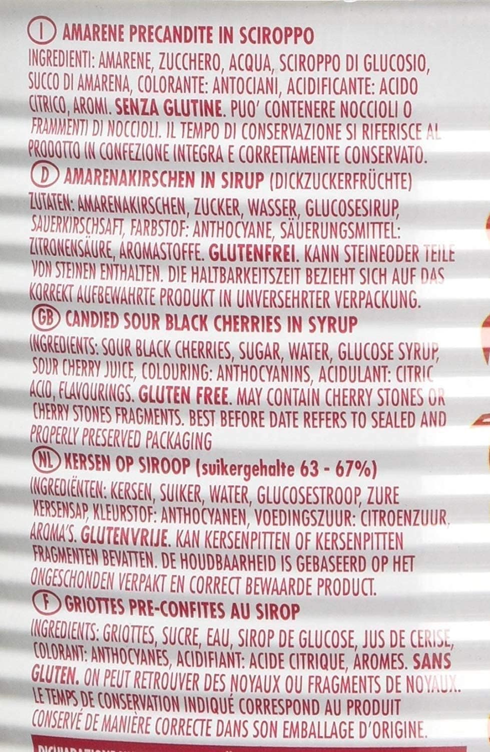 Toschi Amarena kandierte Bonbons in Sirup (50% Frucht und 50% Sirup) zum Dekorieren von Eis und Desserts 6x1 kg + Italian Gourmet polpa 400g