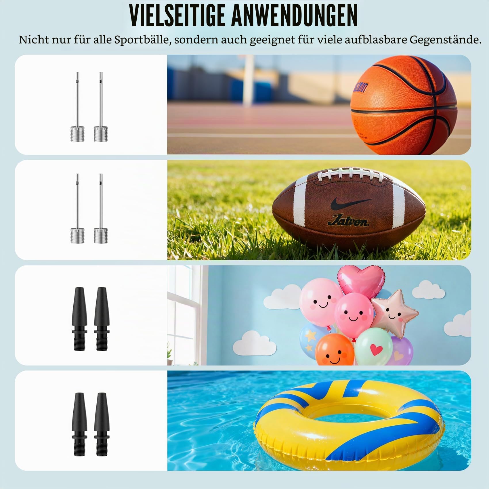Elektrische Ballpumpe, tragbare automatische Ballpumpe für schnelles Aufpumpen von Bällen mit präzisem Manometer und digitalem LCD-Display für Basketball, Fußball, Volleyball (2 Nadeln und 1 Düse)