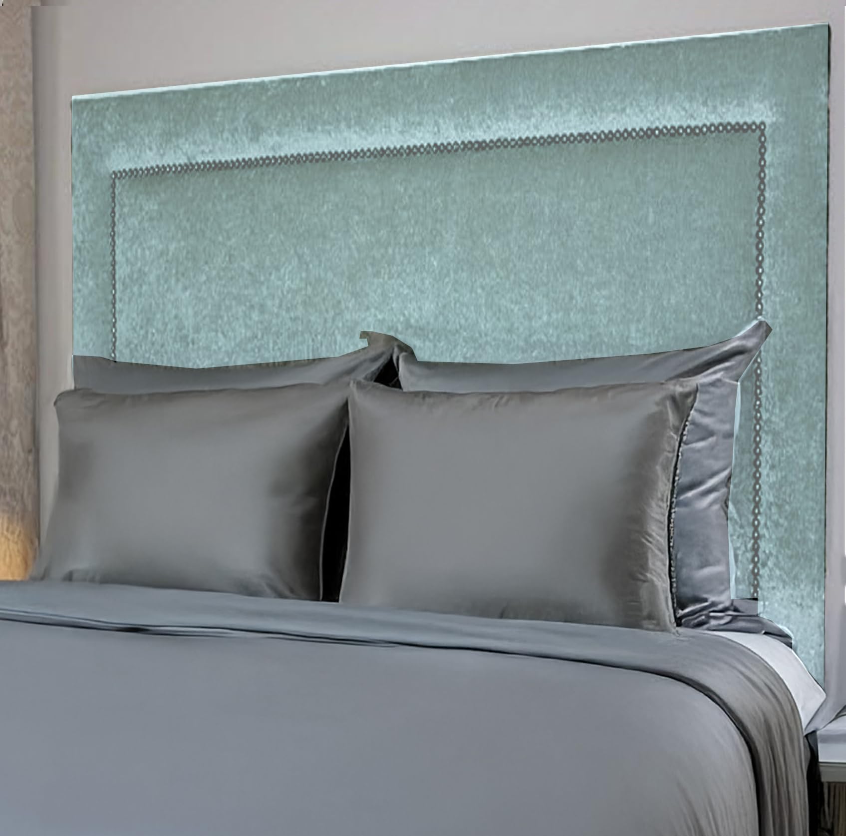 LUXURY STUDDED BED HEADBOARD IN SOFT PLUSH FABRIC 30" TALL - BEAUTIFUL DESIGNER BED HEADBOARD 3FT, 4FT, 4FT6, 5FT, 6FT (DUCK EGG, 6FT SUPER KING SIZE)