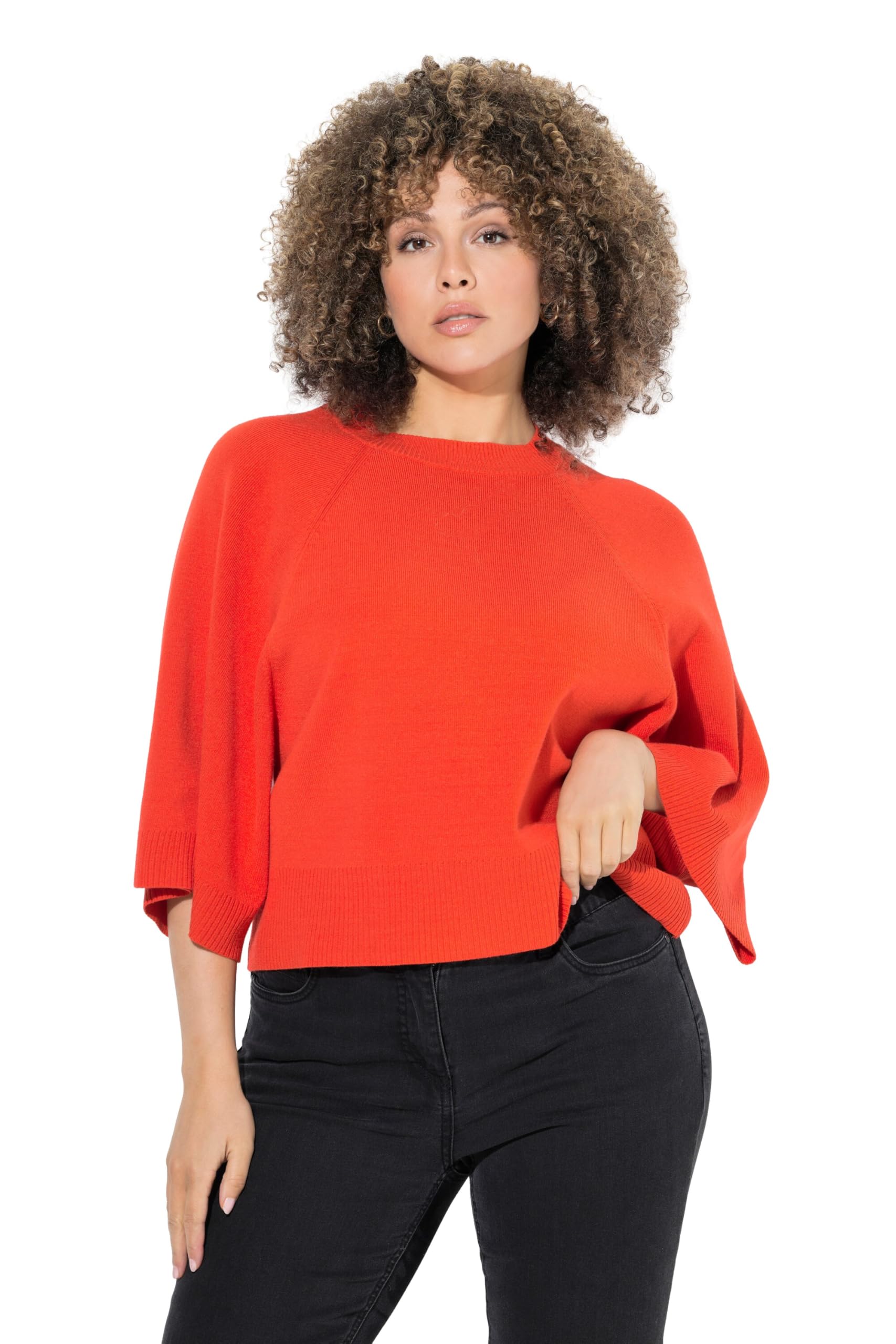 Ulla Popken Damen große Größen Übergrößen Plus Size Pullover, kurz, Rundhalsausschnitt, 3/4-Arm 844777